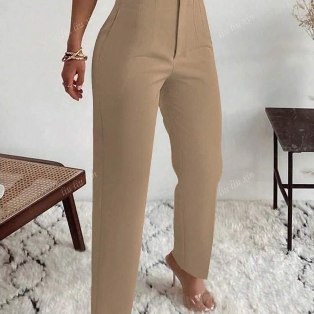 Elegant Tan High-Waisted Pants